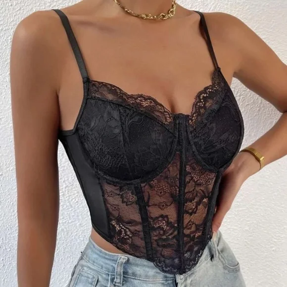 Luxe Floral Lace Corset Crop Top - Picture 14 of 15